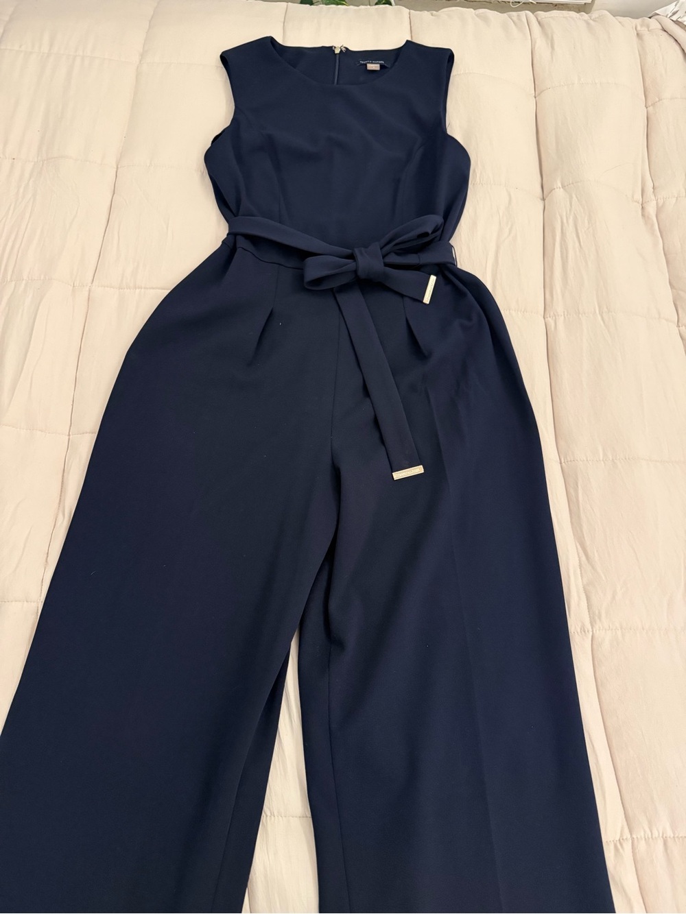 Tommy Hilfiger Navy Sleeveless Wide-Leg Jumpsuit with Waist Tie